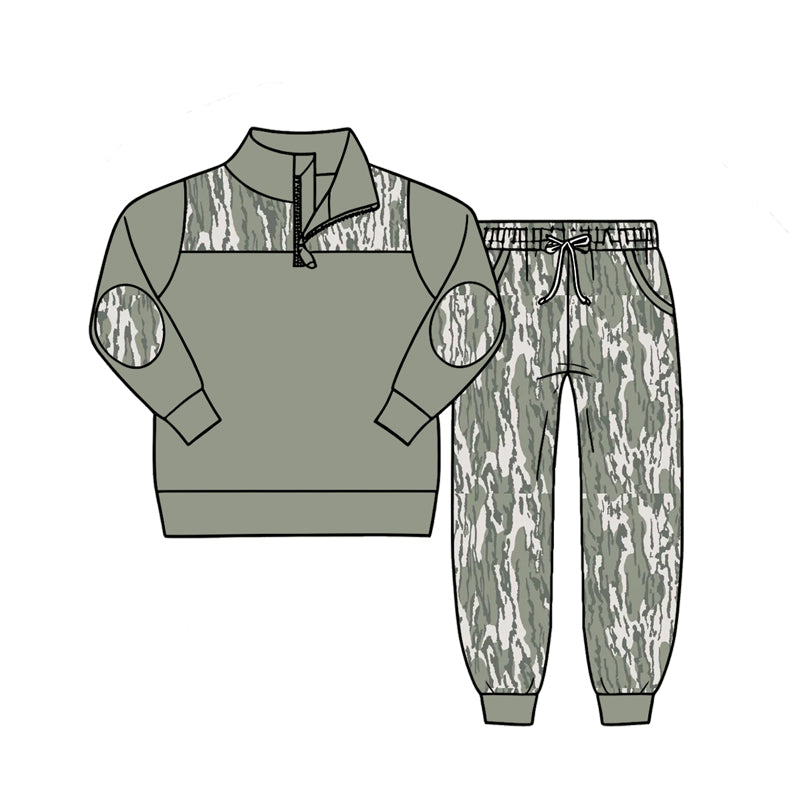 Baby Boys Long Sleeve Camo Zip Pullover Top Pockets Jogger Clothes Sets Preorder