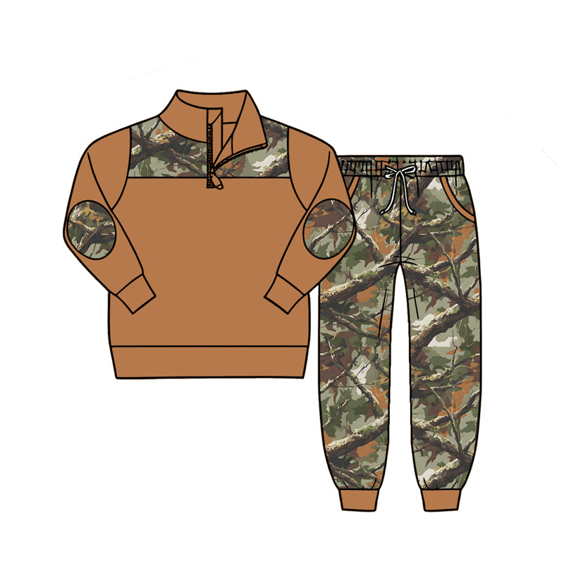Baby Boys Long Sleeve Camo Zip Pullover Top Pockets Jogger Clothes Sets Preorder