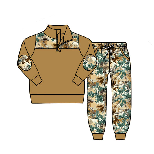 Baby Boys Long Sleeve Camo Zip Pullover Top Pockets Jogger Clothes Sets Preorder