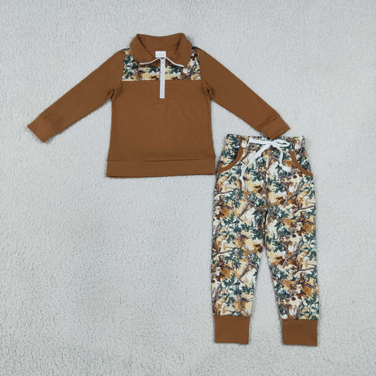 Baby Boys Long Sleeve Camo Zip Pullover Pockets Jogger Hunting Clothes Sets