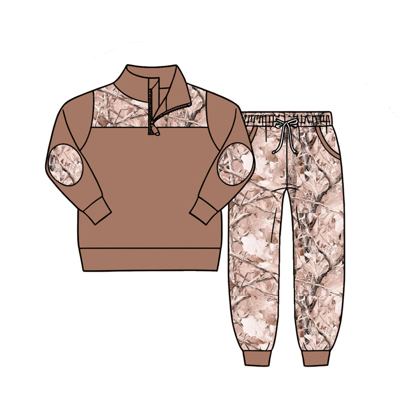 Baby Boys Long Sleeve Camo Zip Pullover Top Pockets Jogger Clothes Sets Preorder