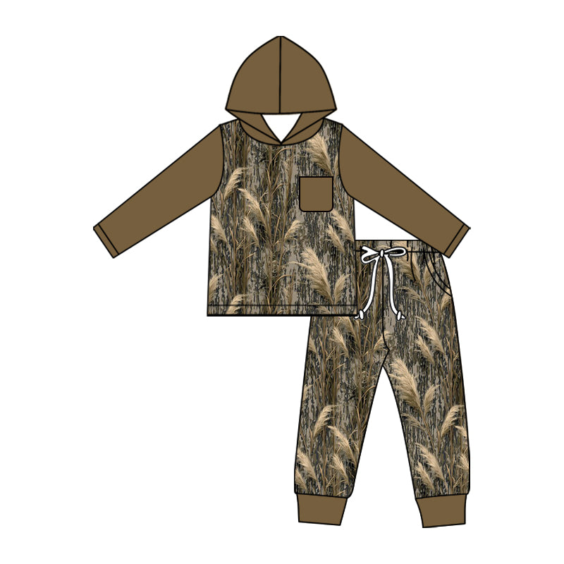 Baby Boys Southern Olive Leaves Camo Hoodie Pocket Joggers Hunting Clothes Sets Preorder