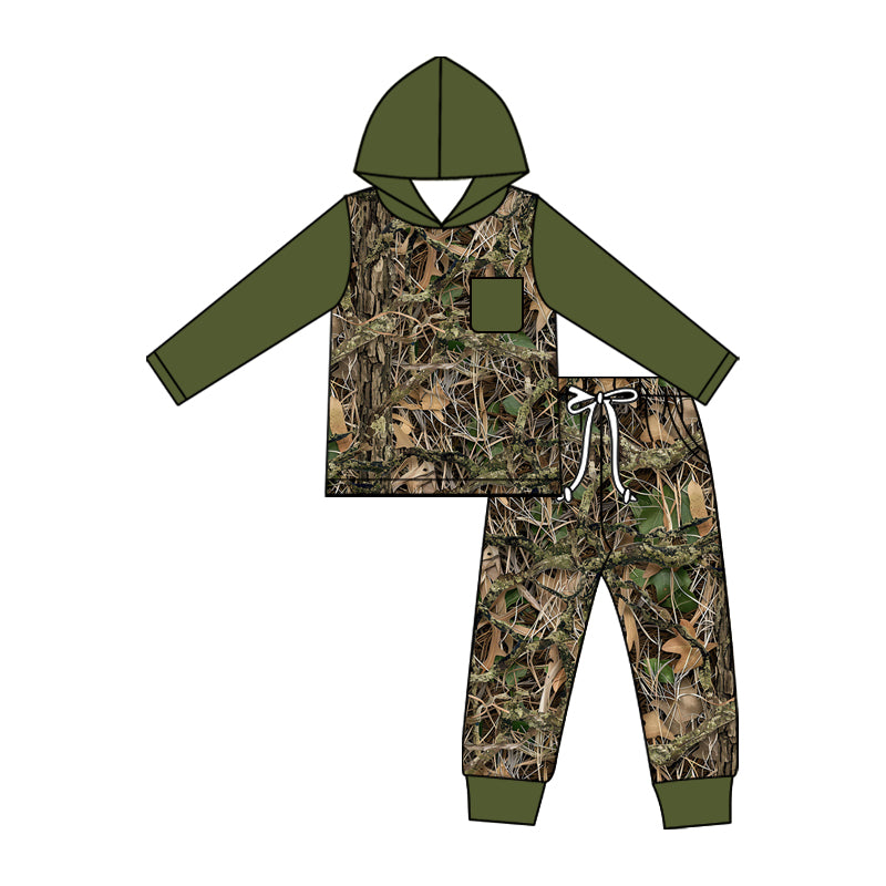 Baby Boys Southern Green Leaves Camo Hoodie Pocket Joggers Hunting Clothes Sets Preorder