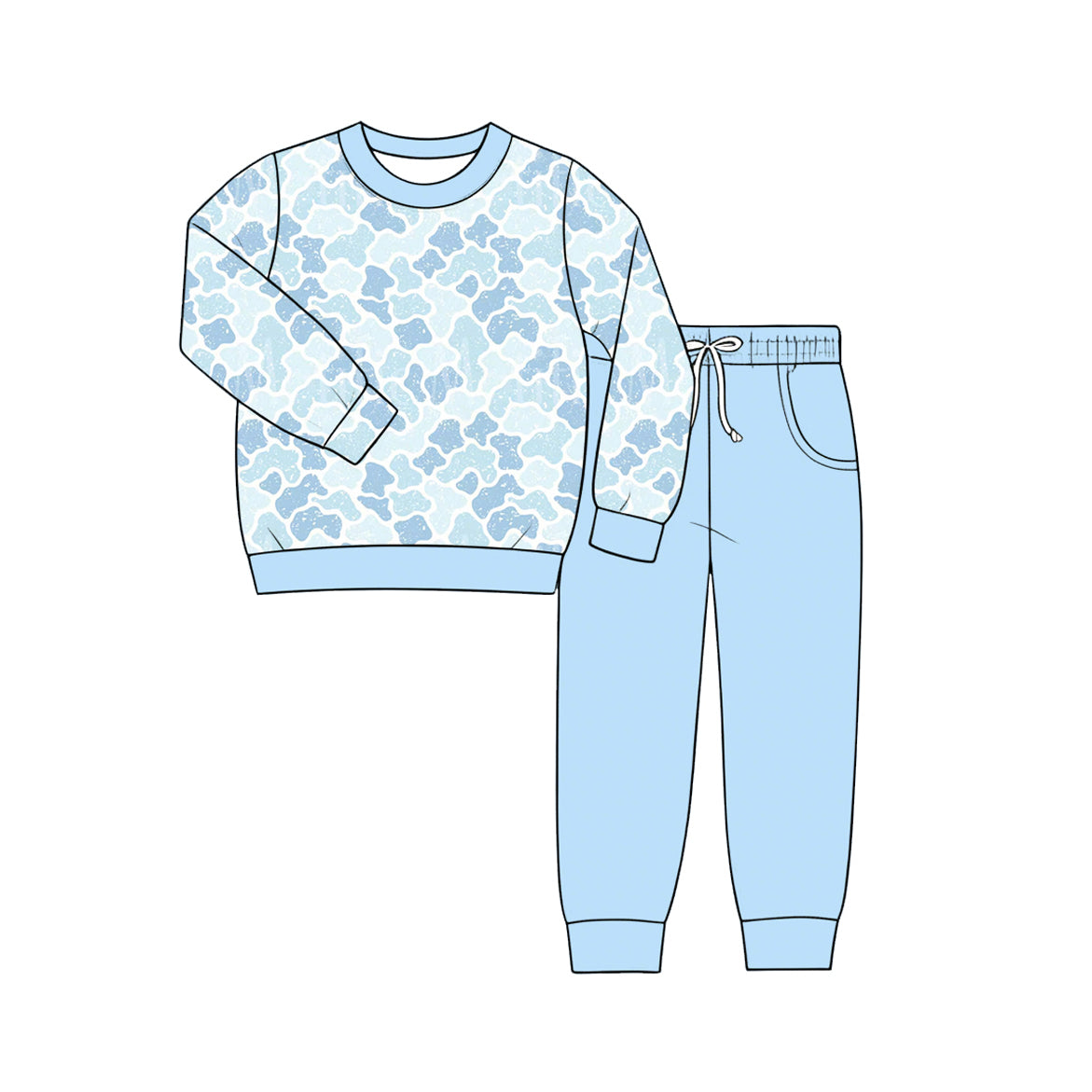 Baby Boys Southern Light Blue Camo Shirt Top Pockets Jogger Clothes Sets Preorder
