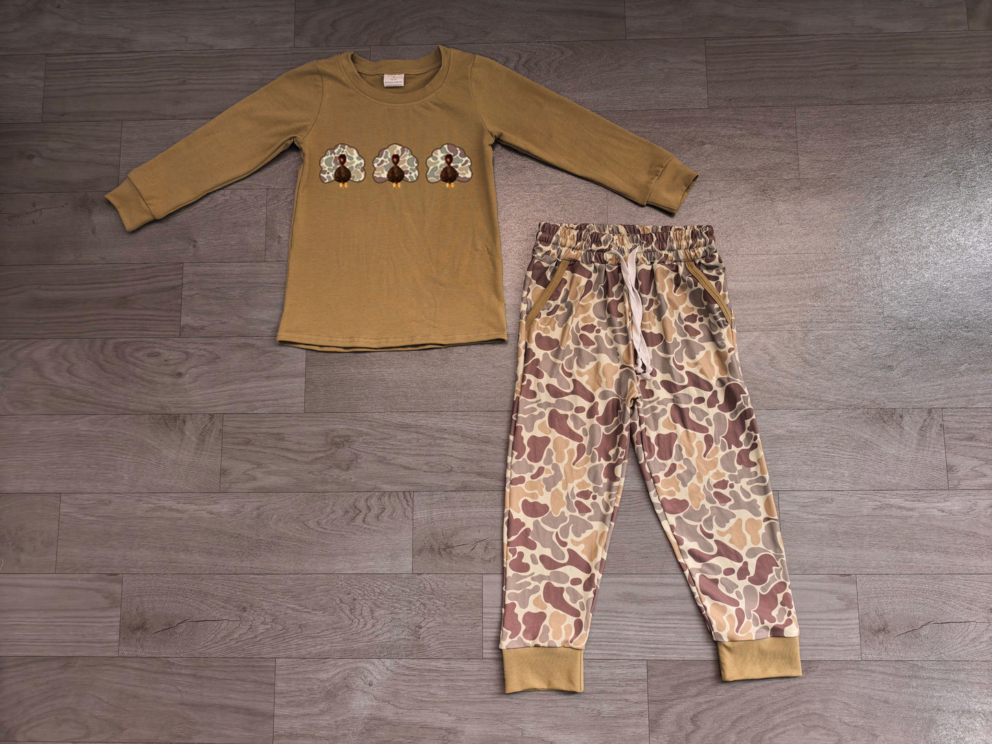 Embroidery Camo Turkey Baby Boys Top Pockets Jogger Thanksgiving Clothes Sets Preorder