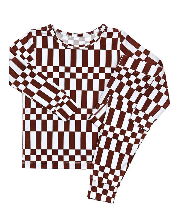 Preorder moq 5 Baby Boys Maroon Checked Top Pants Fall Pajamas Clothes Sets