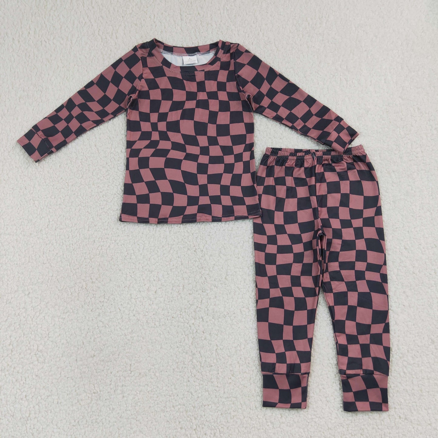 Sibling Baby Boys Warped Checkerboard Print Pant Fall Pajamas Set Zip Rompers
