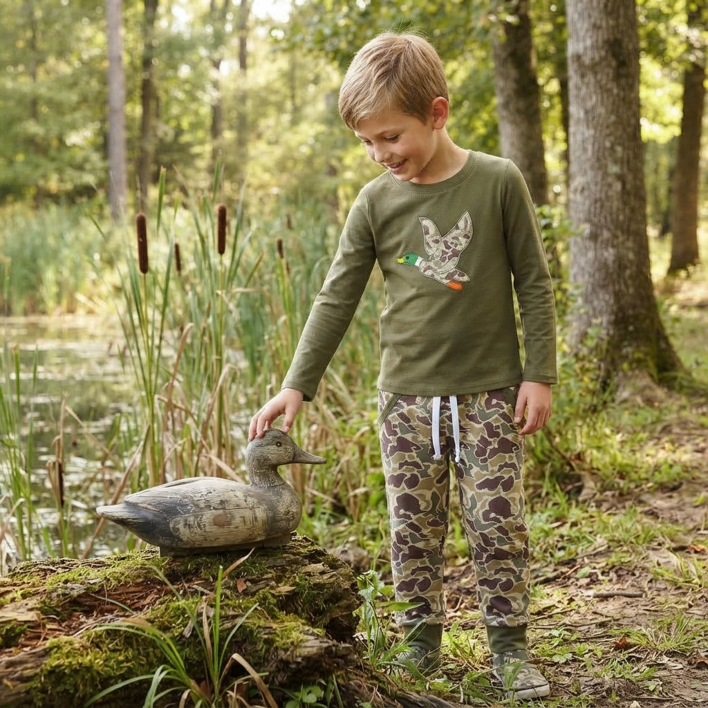Embroidery Camo Duck Baby Boys Shirt Pockets Jogger Hunting Clothes Set