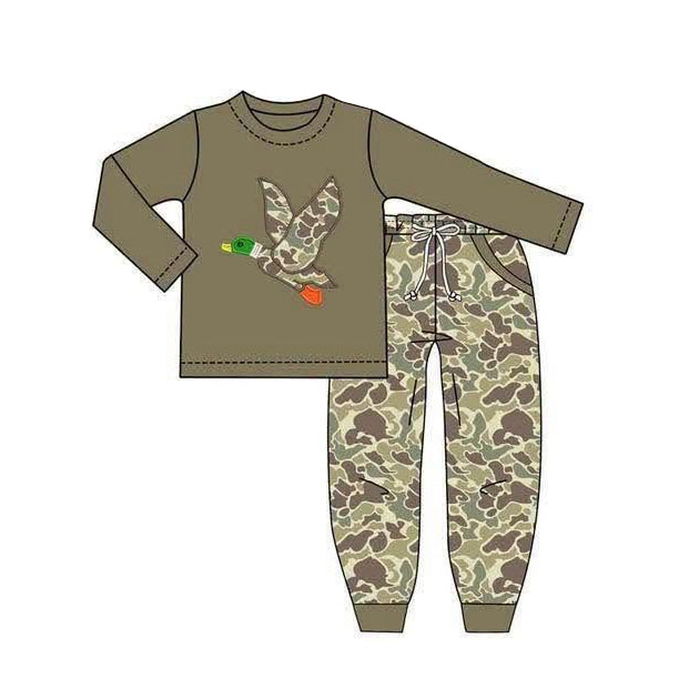 Preorder moq 5 Baby Boys Khaki Camo Ducks Top Pockets Jogger Hunting Clothes Sets