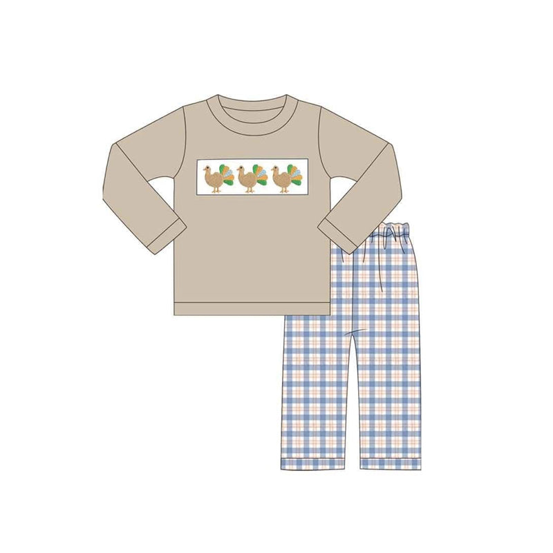 Preorder moq 5 Baby Boys Turkey Top Checked Pant Thanksgiving Clothes Sets