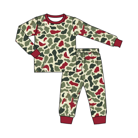 Baby Boys Green Red Camo Top Pant Christmas Pajamas Sets Preorder