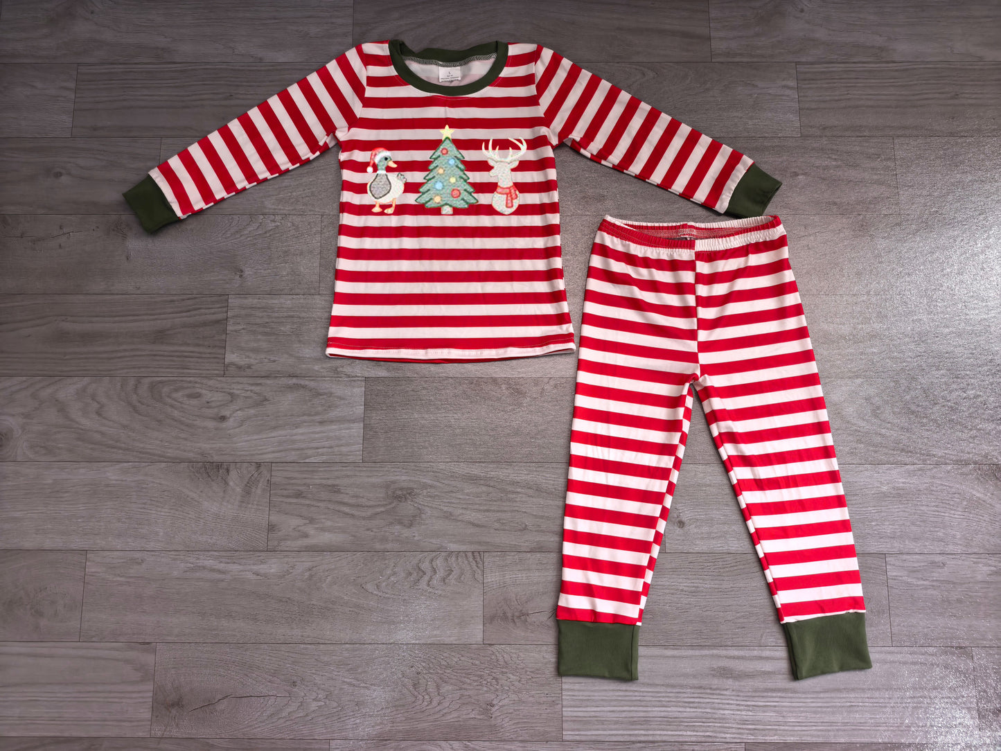 Embroidery Ducks Deer Trees Baby Boys Red Stripe Christmas Sets Preorder
