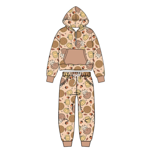 Preorder moq 5 Baby Boys Pumpkins Turkey Zip Pickets Hoodie Joggers Thanksgivings Clothes Set