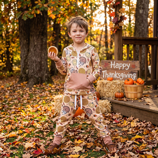 Baby Boys Pumpkins Turkey Zip Pickets Hoodie Joggers Thanksgivings Clothes Set