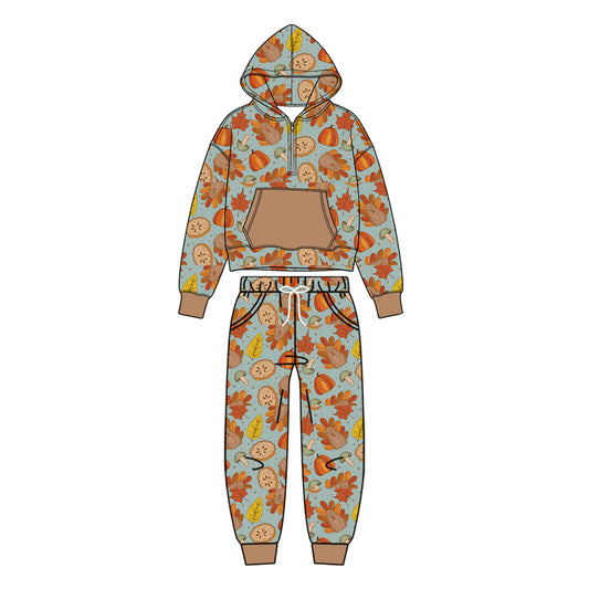 Baby Boys Pumpkins Turkey Zip Pickets Hoodie Joggers Thanksgivings Clothes Set Preorder