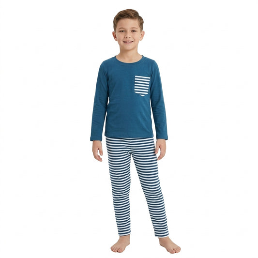 Baby Boys Navy Long Sleeve Pocket Top Stripe Legging Pants Clothes Set