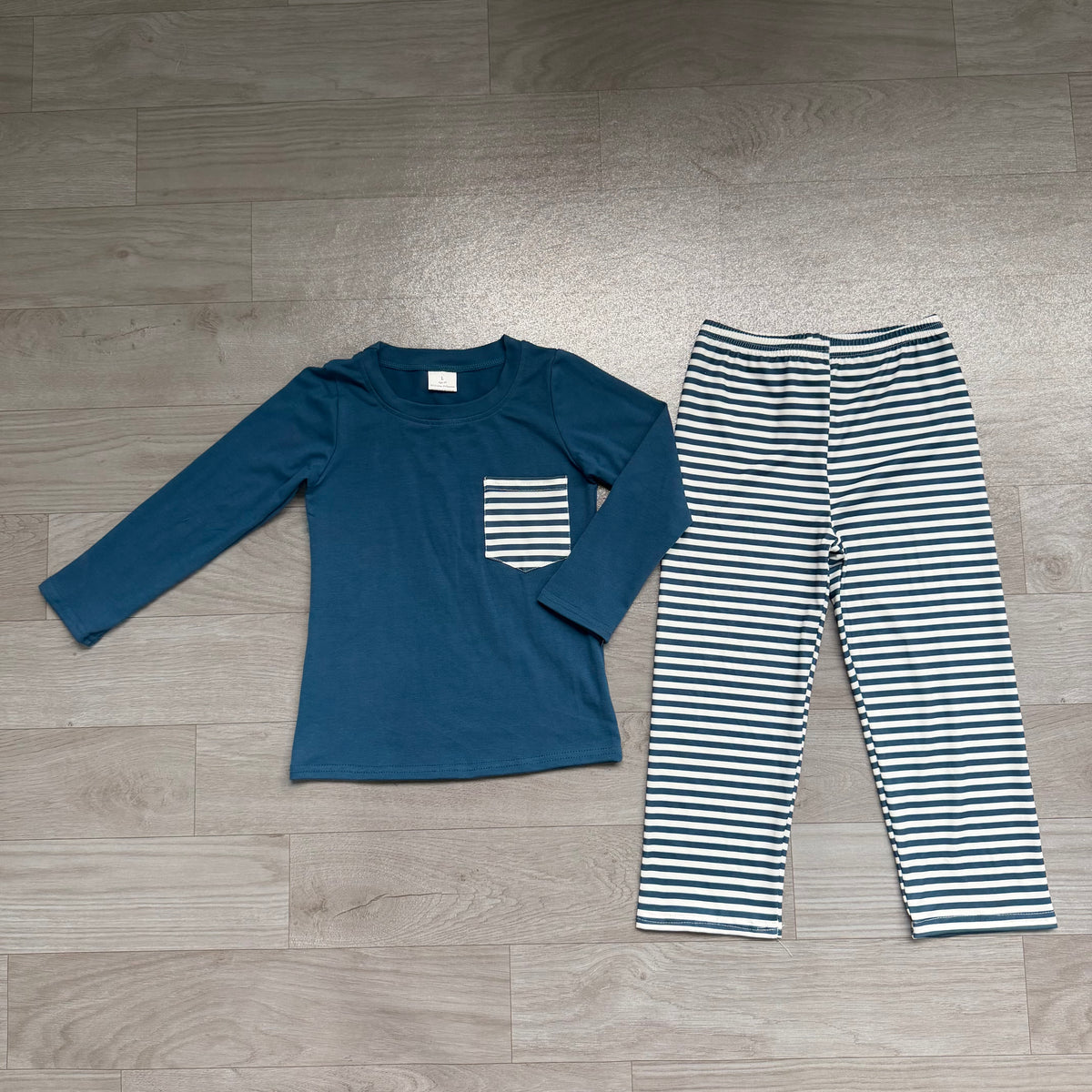 Baby Boys Navy Long Sleeve Pocket Top Stripe Legging Pants Clothes Set