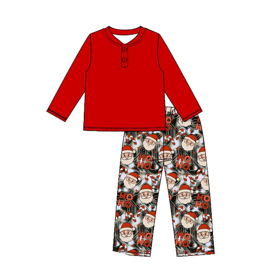 Baby Boys Red Long Sleeve Button Top Santa Pants Christmas Clothes Set Preorder