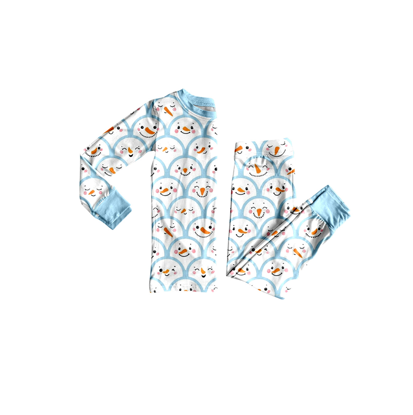 Preorder moq 5 Baby Boys Long Sleeve Blue Snowmen Top Pants Christmas Pajamas Set