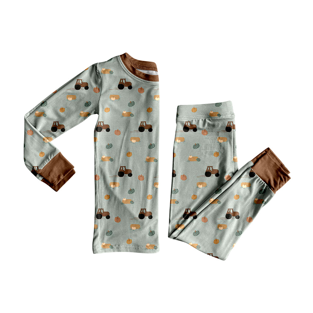 Preorder moq 5 Baby Boys Pumpkins Trucks Top Pant Fall Pajamas Set