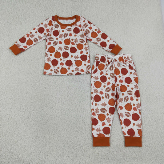 Sibling Baby Boys Pumpkins Footballs Fall Jogger Clothes Set Zip Pullover Rompers