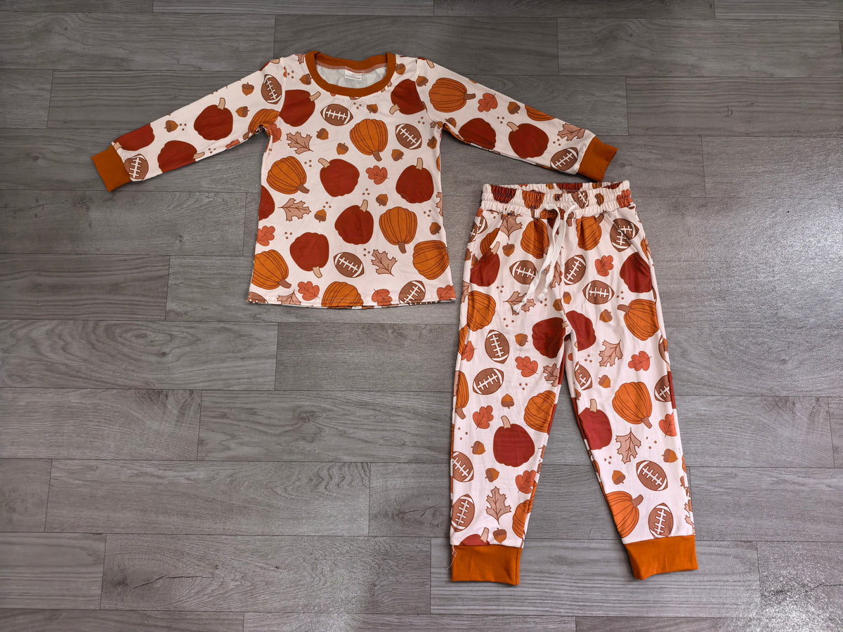 Baby Boys Football Pumpkins Leaves Top Pockets Joggers Fall Clothes Set