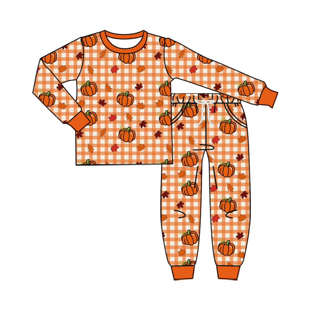 Preorder moq 5 Baby Boys Pumpkins Checked Top Pockets Pant Fall Clothes Set