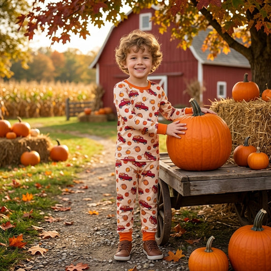 Baby Boys Pumpkins Trucks Top Pant Fall Pajamas Sets