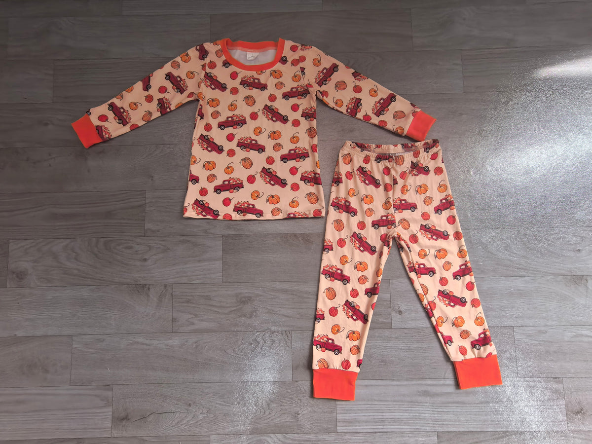 Baby Boys Pumpkins Trucks Top Pant Fall Pajamas Sets