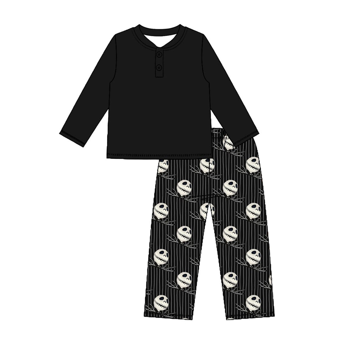 Preorder moq 5 Baby Boys Black Button Top Ghosts Stripe Pant Halloween Clothes Set