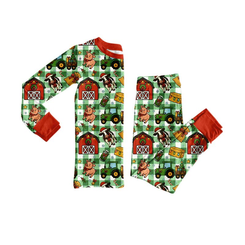 Preorder moq 5 Baby Boys Deer Pigs Candy Cane Trucks Top Pant Christmas Pajamas Set