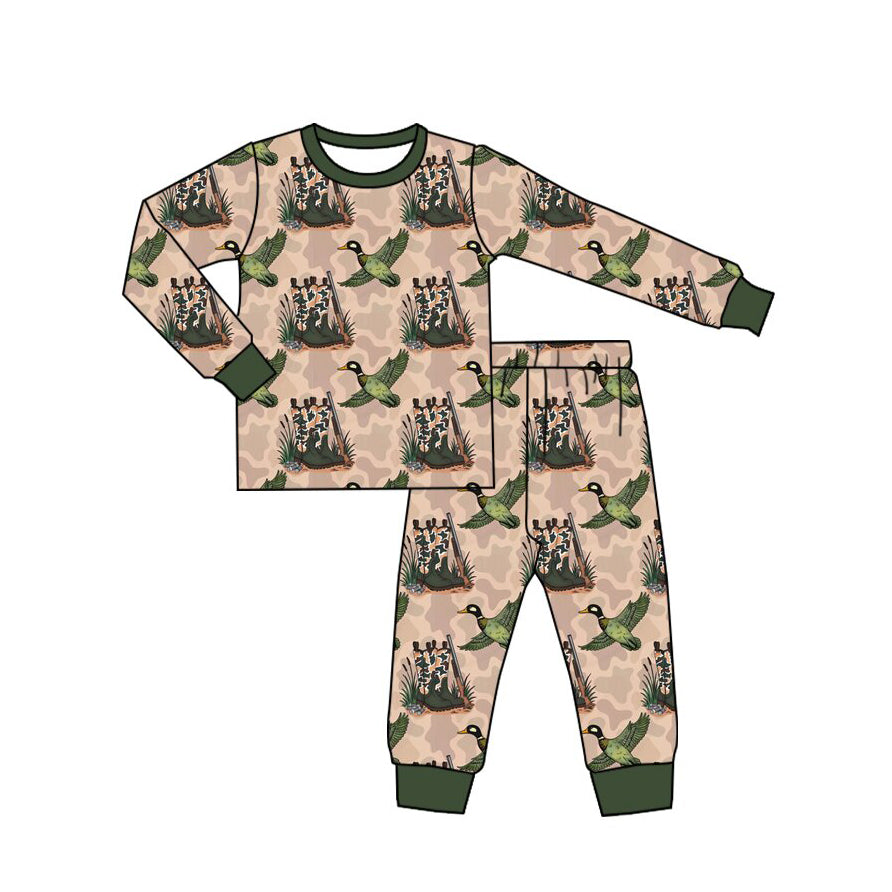 Preorder moq 5 Baby Boys Ducks Boots Camo Top Pant Hunting Pajamas Set