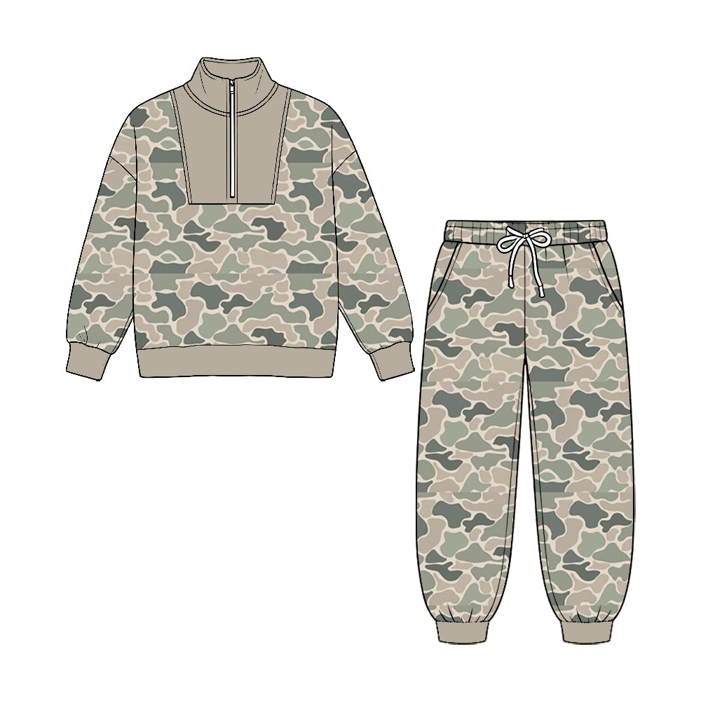 Preorder moq 5 Baby Boys Southern Camo Zip Pullover Pockets Jogger Pant Clothes Sets