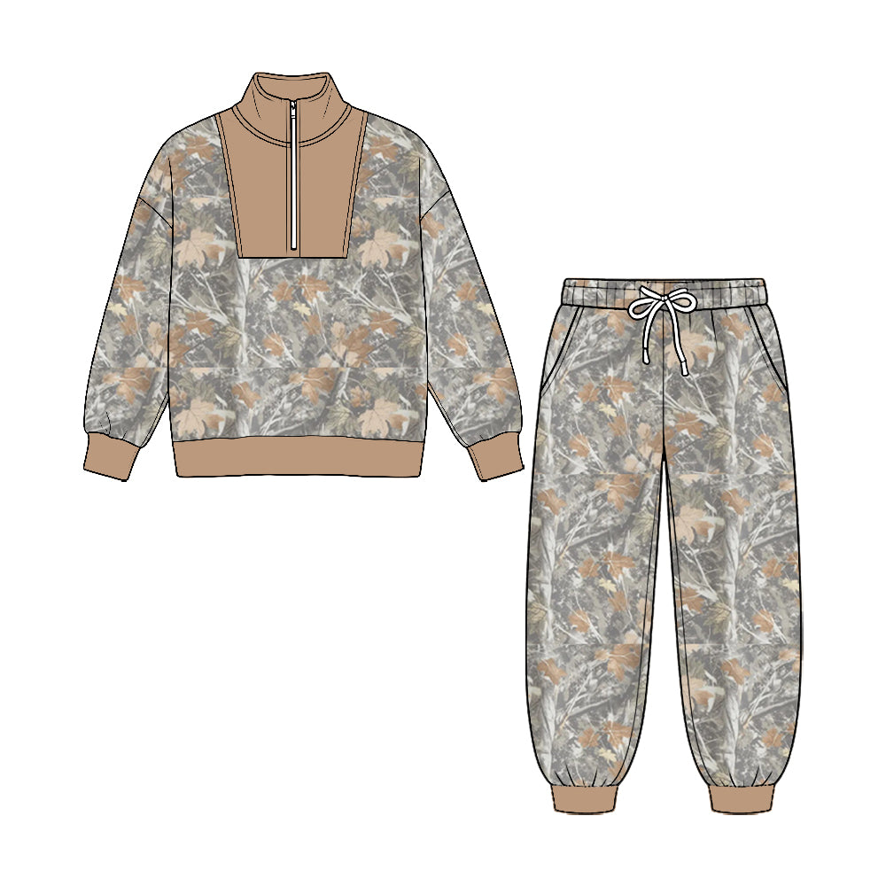 Preorder moq 5 Baby Boys Southern Camo Zip Pullover Pockets Jogger Pant Clothes Sets