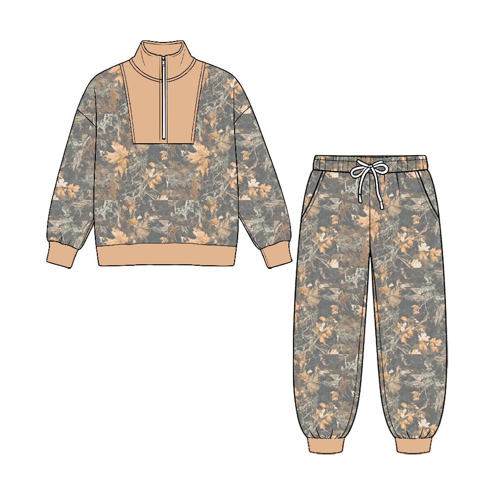 Preorder moq 5 Baby Boys Southern Camo Zip Pullover Pockets Jogger Pant Clothes Sets