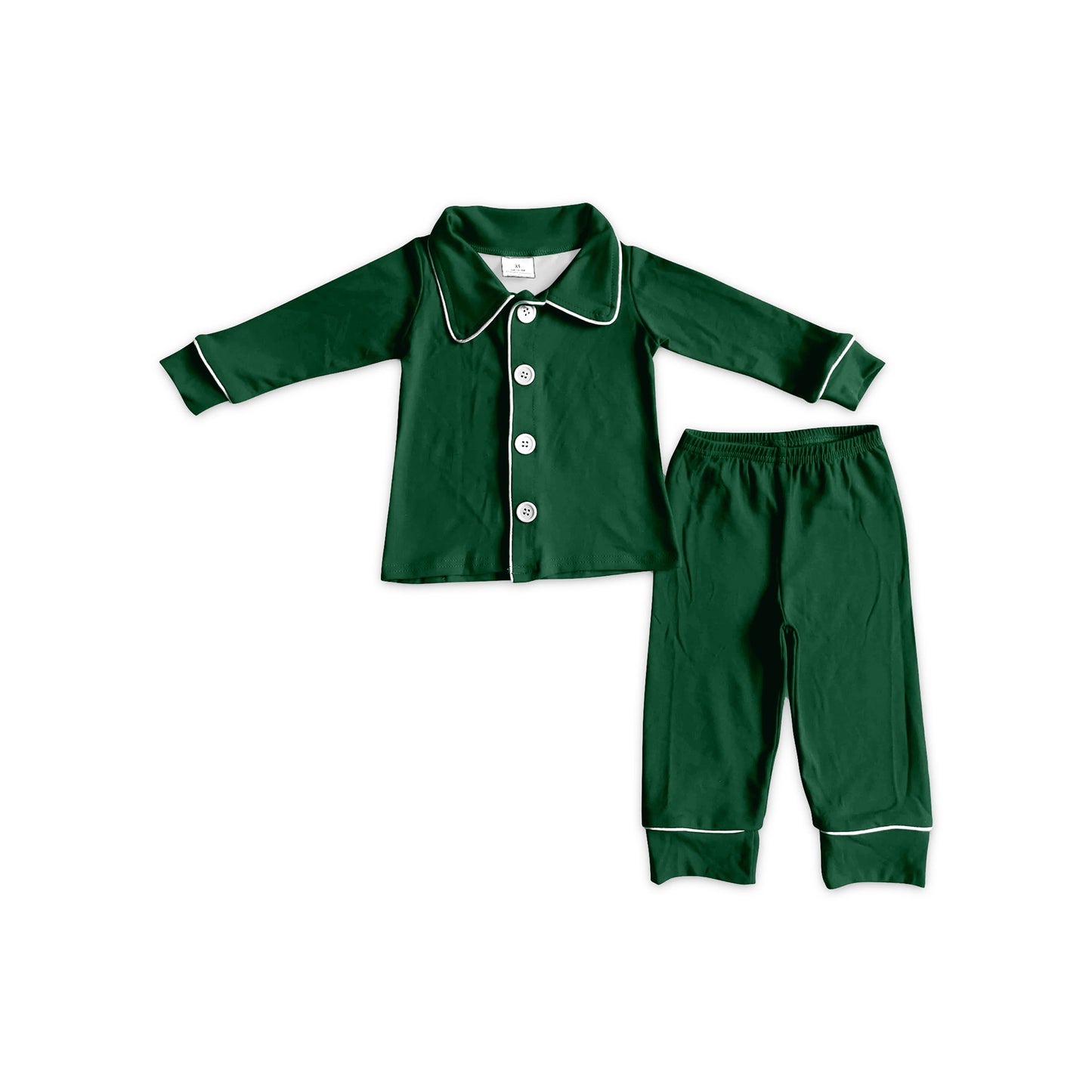 Preorder moq 5 Baby Boys Dark Green Button Top Pant Christmas Pajamas Sets