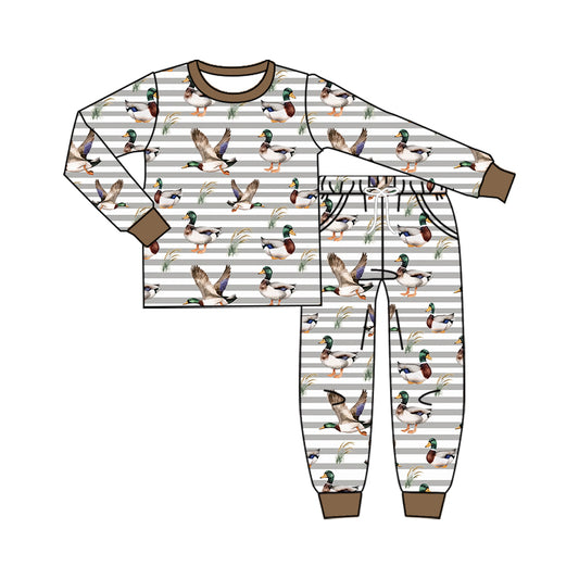 Baby Boys Khaki Stripe Ducks Top Pockets Jogger Hunting Clothes Set Preorder