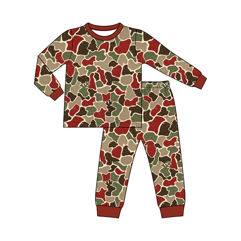 Baby Boys Green Red Camo Deer Top Pant Christmas Pajamas Set Preorder