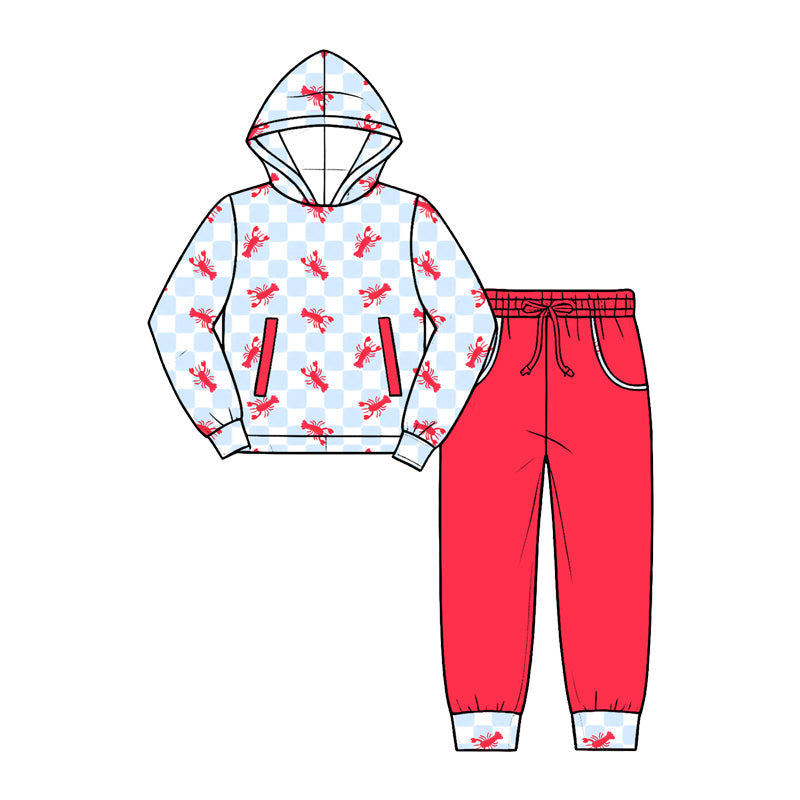 Baby Boys Blue Checked Crayfishes Pockets Hoodie Joggers Clothes Set Preorder