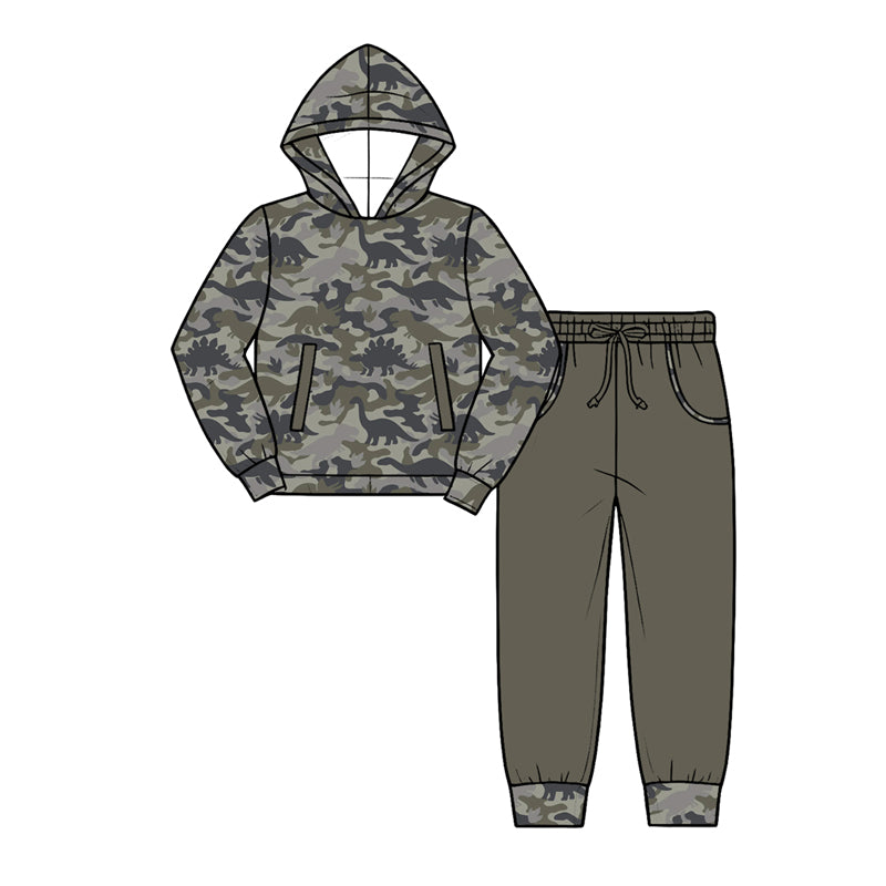 Baby Boys Grey Camo Dinosaurs Pockets Hoodie Jogger Clothes Sets Preorder