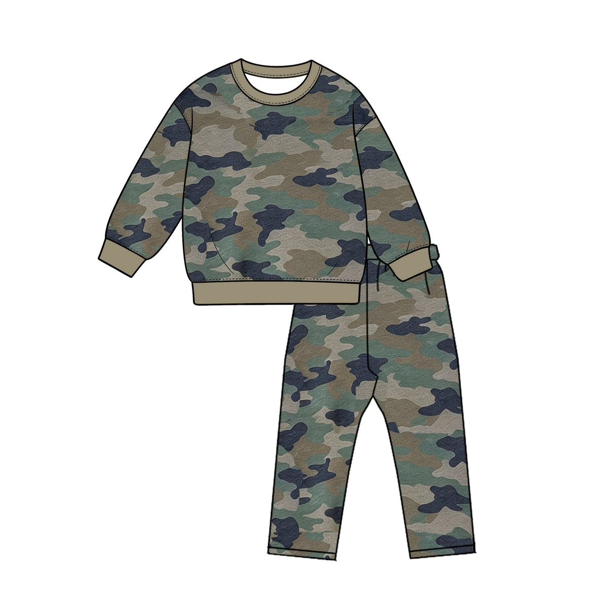 Preorder moq 5 Baby Boys Green Navy Camo Top Pant Pajamas Sets