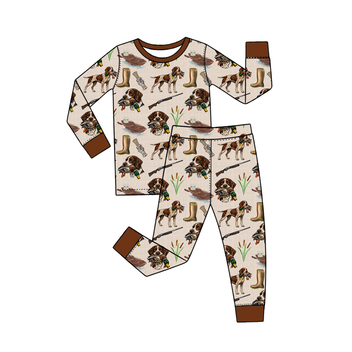 Preorder moq 5 Baby Boys Ducks Dogs Top Pant Hunting Pajamas Set