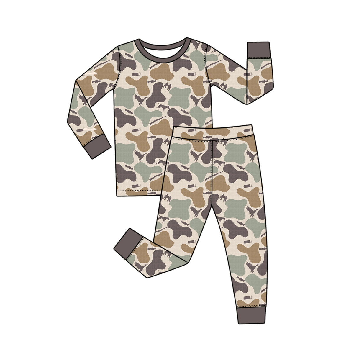 Preorder moq 5 Baby Boys Ducks Dogs Camo Top Pant Hunting Pajamas Set