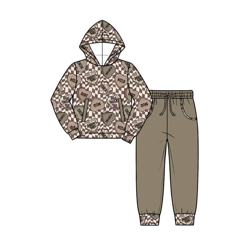 Preorder moq 5 Baby Boys Warped Checkerboard Hearts Hoodie Jogger Valentines Clothes Set