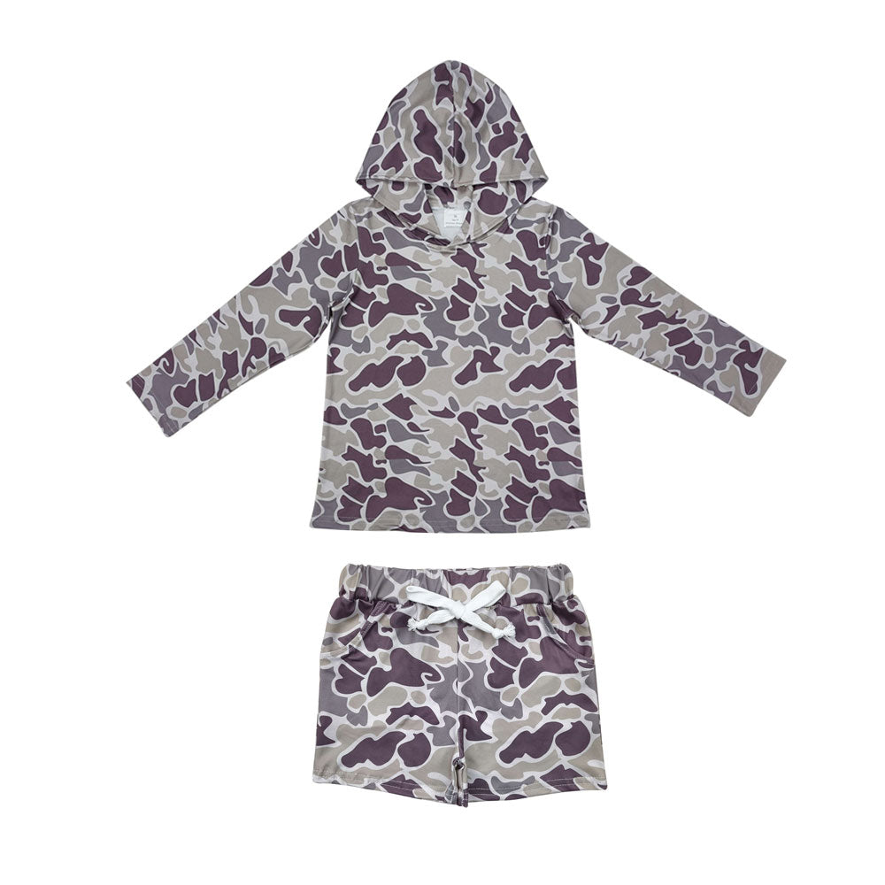 Baby Boys Grey Camo Hoodie Top Pockets Shorts Southern Clothes Sets