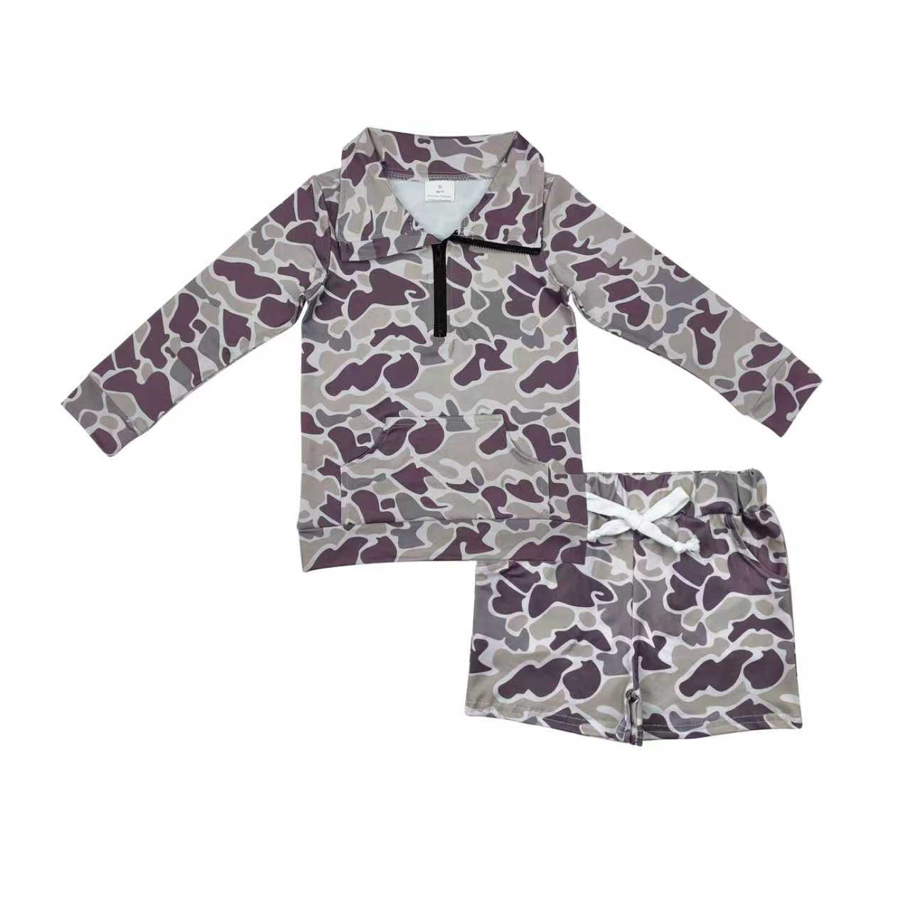 Baby Boys Grey Lavender Camo Zipper Pocket Pullover Pockets Shorts Southern Clothes Sets
