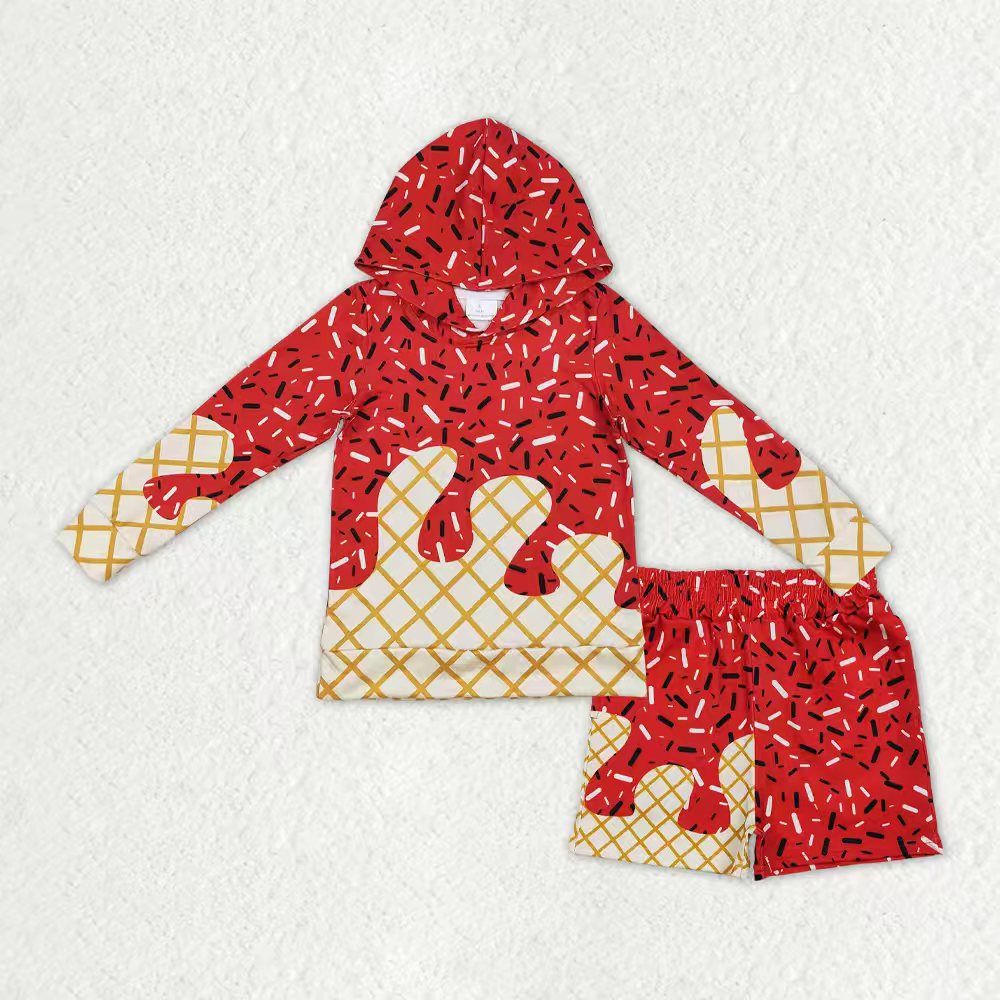 Baby Boys Red Sprinkles Drip Hoodie Top Shorts Team Clothes Sets
