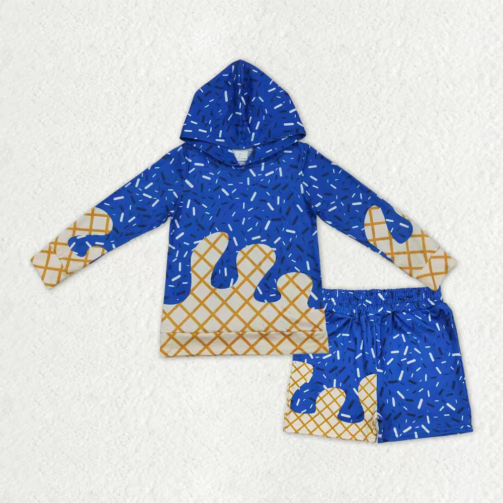 Baby Boys Hot Blue Sprinkles Drip Hoodie Top Shorts Team Clothes Sets