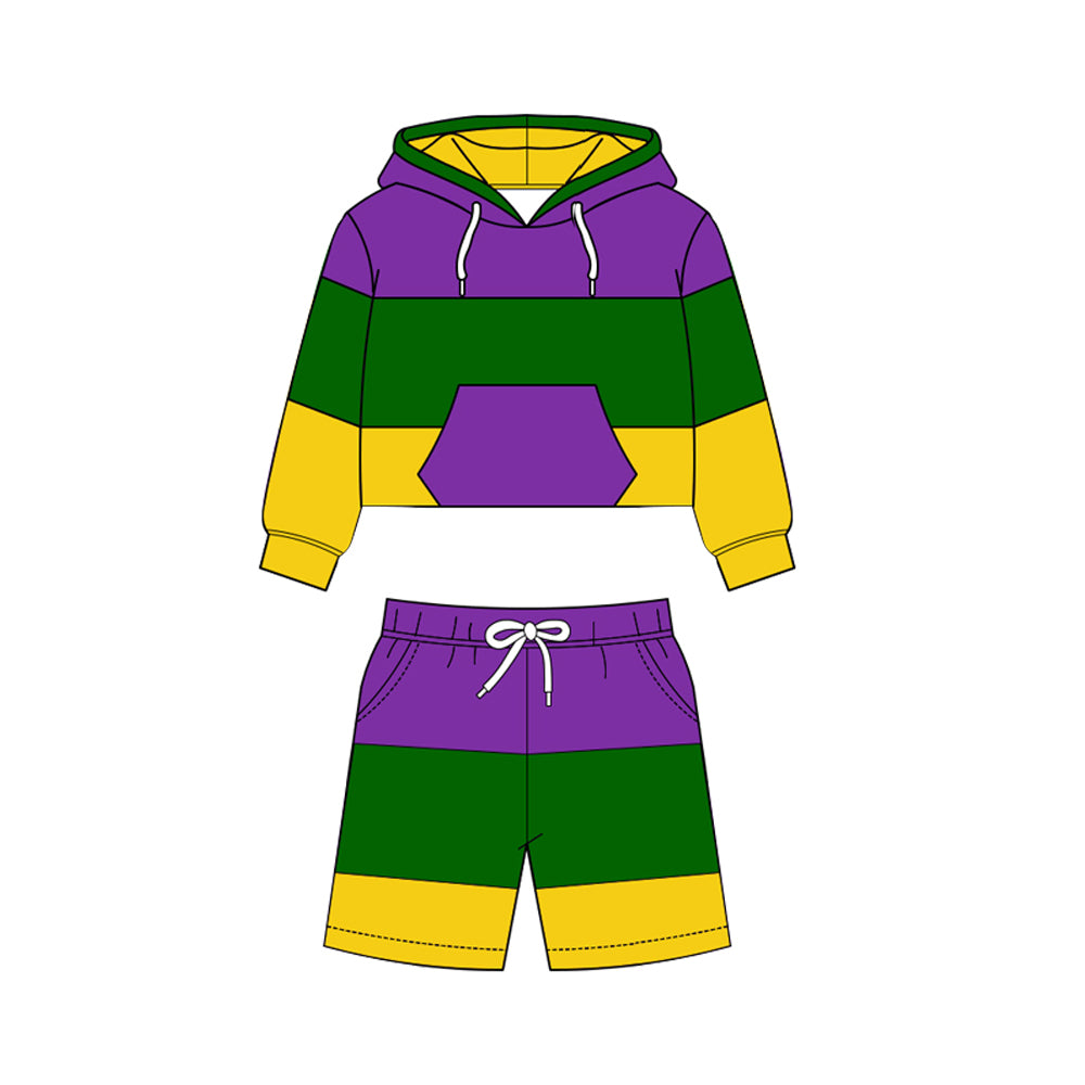 Baby Boys Mardigras Pockets Hoodies Pockets Shorts Yoga Clothes Sets Preorder