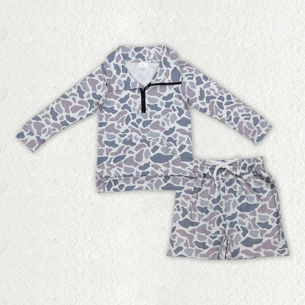 Baby Boys Southern Light Grey Camo Zipper Pockets Top Shorts Hunting Clothes Sets